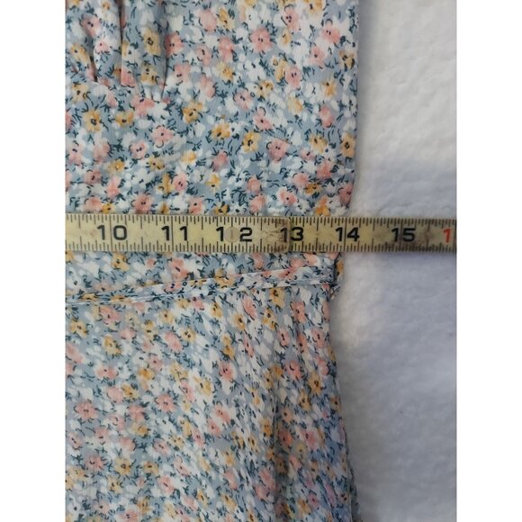 Women's Polly Blue Floral Sheer Midi Dress Short Sleeve Size 6 Summer Casual - Picture 9 of 10